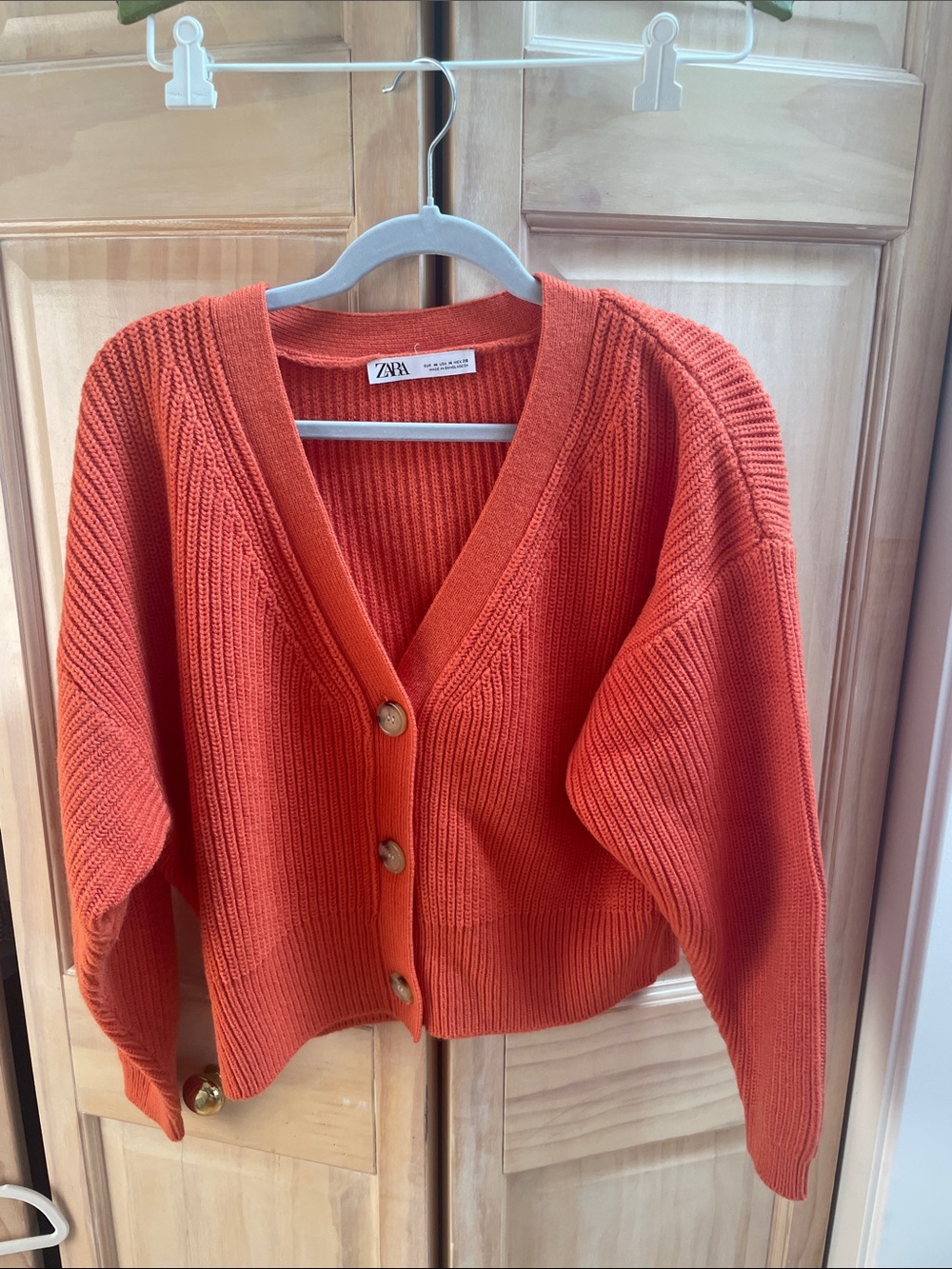 Zara Orange Ribbed V-Neck Button-Up Cardigan